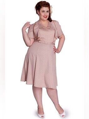 HELL BUNNY Jennifer tan beige polka dot 50s inspired retro dress XL